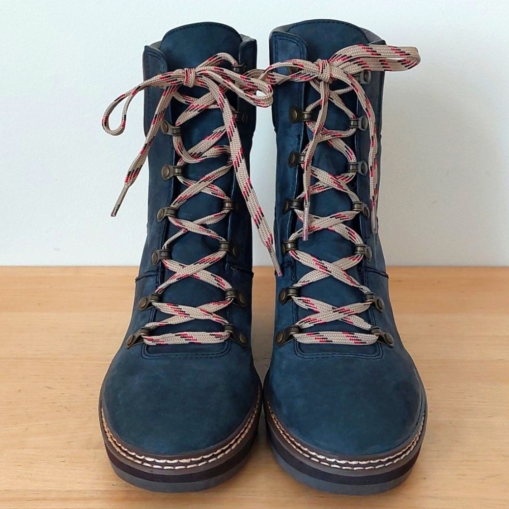 See By Chloe Blue Lace Up Boots with Wedge Heel and Soft Suede - Picture 3 of 16